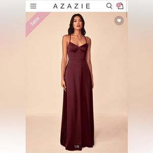 Azazie Mei Stretch Satin Bridesmaid Dress, Wine/Cabernet, Size A6